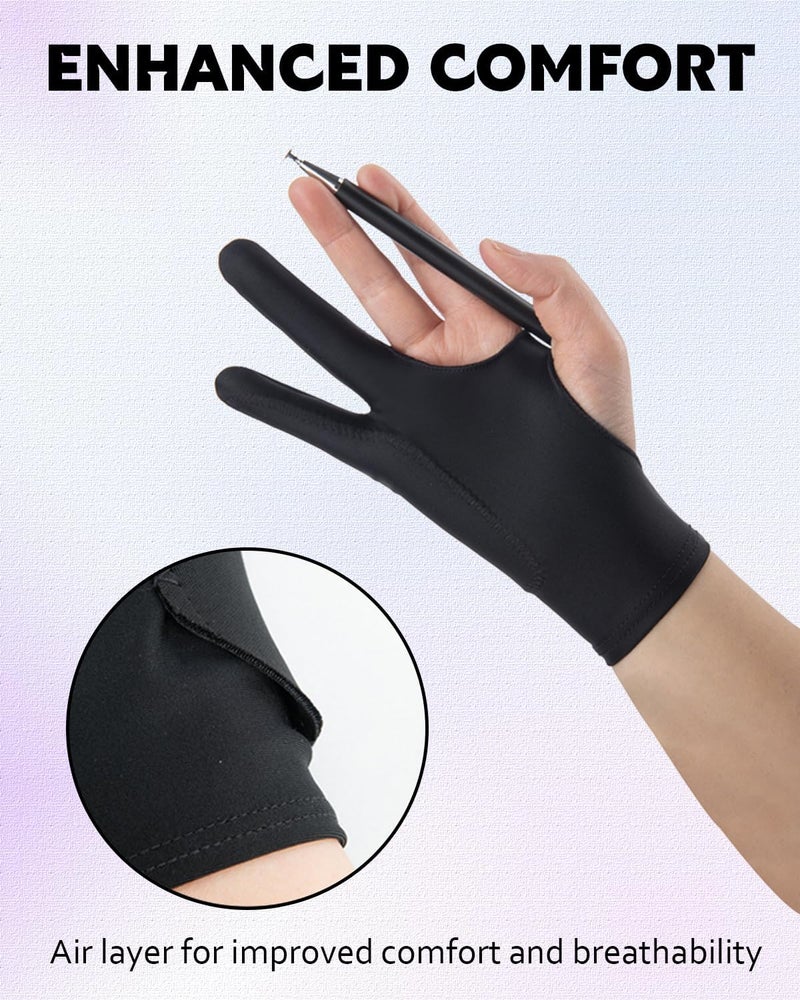 AmberVec Drawing Glove Right Left Hand, Palm Rejection Digital Art Glove for Tablet iPad, Sketching Drawing Gloves with Two Finger, Gifts for Animators and Digital, Artists, [2 Pack] Size L - Image 2